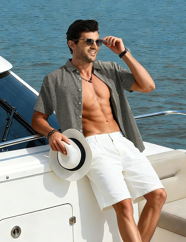 Alt view image 5 of 6 - Men's Casual Linen Shirt Short Sleeve Button Down Summer Shirt | Linen Blend, Lightweight Breathable, Pocket, Collared, Casual Summer Beach Vacation, Cruise, Work Office, Wedding Party