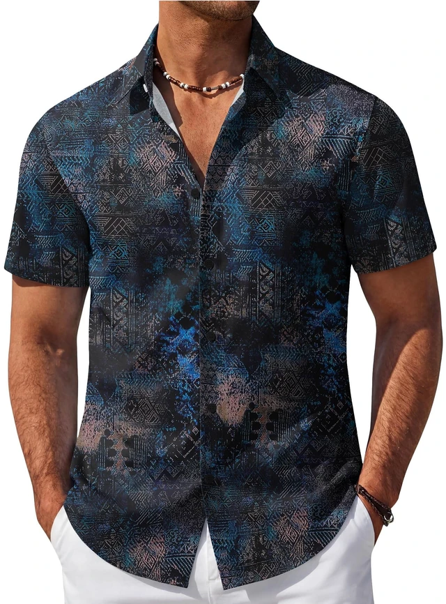 Main image of Mens Hawaiian Shirt Short Sleeve Floral Button Down Shirts Summer Beach Shirt Vintage Shirt