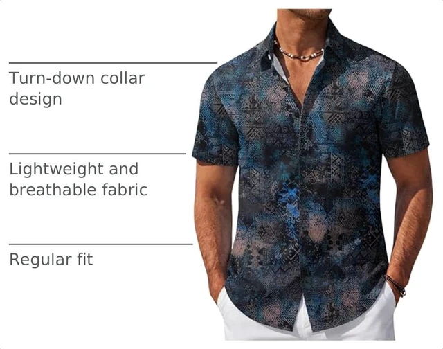 Alt view image 4 of 7 - Mens Hawaiian Shirt Short Sleeve Floral Button Down Shirts Summer Beach Shirt Vintage Shirt