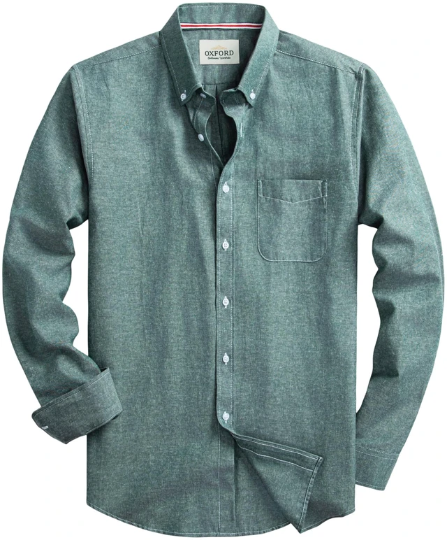 Main image of Mens Oxford Shirts Long Sleeve Slim Fit Lightweight Casual Button Down Shirts with Pocket Green Large