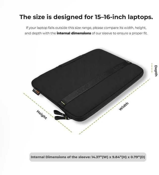 Alt view image 5 of 7 - 15.6-16 inch Laptop Sleeve Protective Briefcase Computer Bag-Black | Waterproof Polyester, Fits Most Laptop Models, Shockproof Interior, Smooth Zippers, Slim Profile