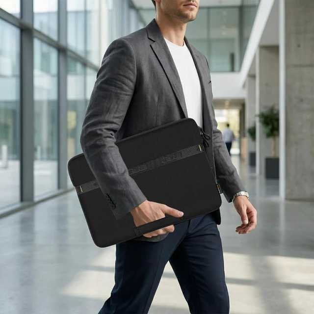Alt view image 7 of 7 - 15.6-16 inch Laptop Sleeve Protective Briefcase Computer Bag-Black | Waterproof Polyester, Fits Most Laptop Models, Shockproof Interior, Smooth Zippers, Slim Profile