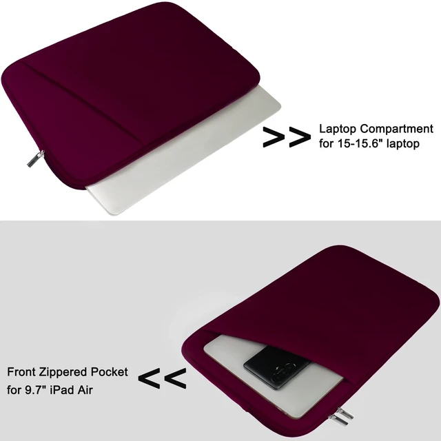 Alt view image 4 of 7 - Laptop Sleeve Case 15.6 inch, Durable Briefcase Shockproof Protective Cover, Handbags Portable Laptop Bag for 15.6 inch HP Dell Asus Lenovo, Computer Case with Front Pocket, Wine Red