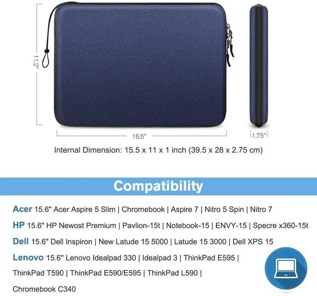Alt view image 2 of 7 - Hard Laptop Sleeve Case for 15.6 inch Chromebook Waterproof Navy | Shockproof Computer Case Compatible with HP Dell Razer Samsung Laptop Chromebook