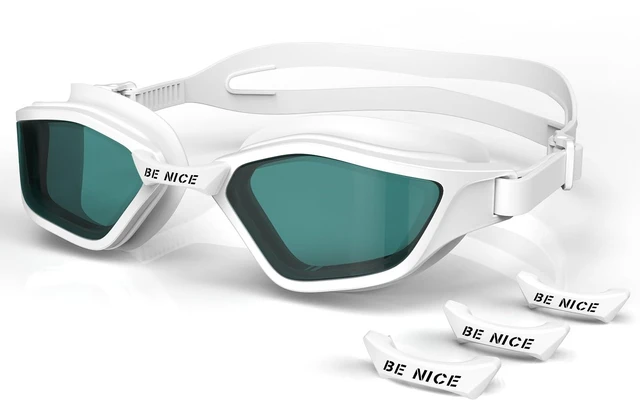 Main image of Interchangeable Nose Bridge Swim Goggles for Women Men Adults & Teens Anti Fog & Anti UV Leakproof Wide Vision Swimming Goggles for Pool & Outdoor (White)