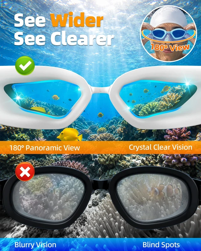 Alt view image 2 of 7 - Interchangeable Nose Bridge Swim Goggles for Women Men Adults & Teens Anti Fog & Anti UV Leakproof Wide Vision Swimming Goggles for Pool & Outdoor (White)