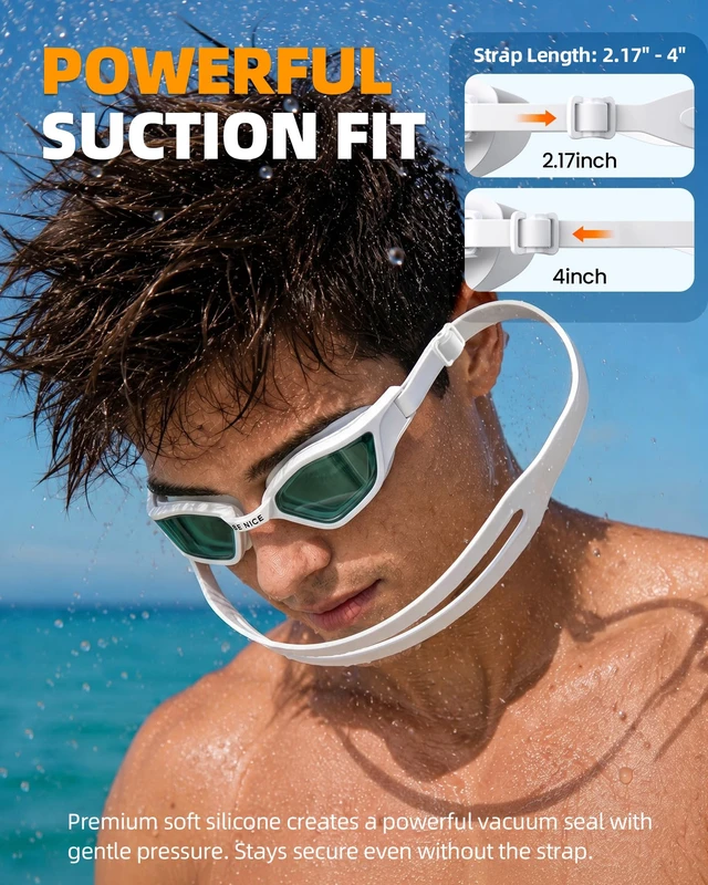 Alt view image 6 of 7 - Interchangeable Nose Bridge Swim Goggles for Women Men Adults & Teens Anti Fog & Anti UV Leakproof Wide Vision Swimming Goggles for Pool & Outdoor (White)