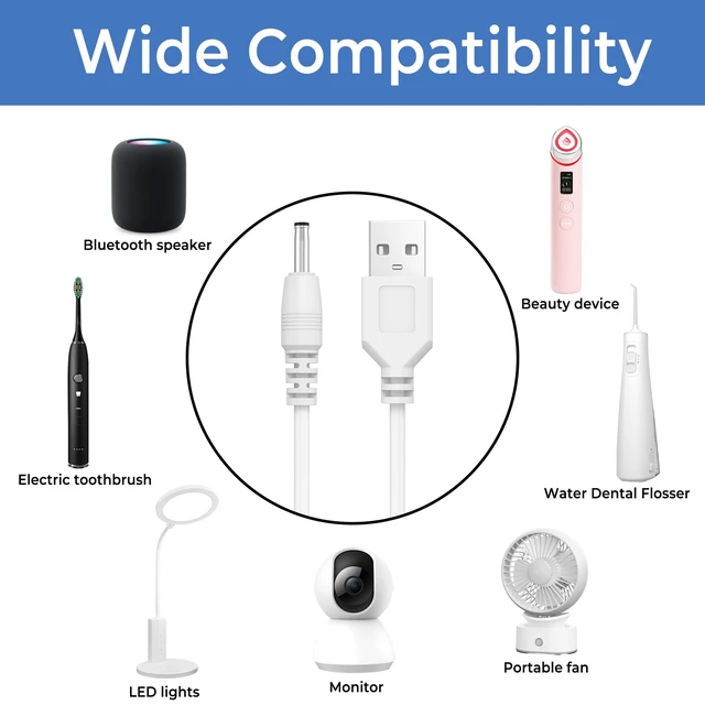 Alt view image 2 of 7 - 2 Pack USB Type-A Male to 3.5 x 1.35mm DC 5V 1A Plug Barrel Connector Charge Cable for USB Fans Desk Lamps Mini Charging Speakers Electronic Devices