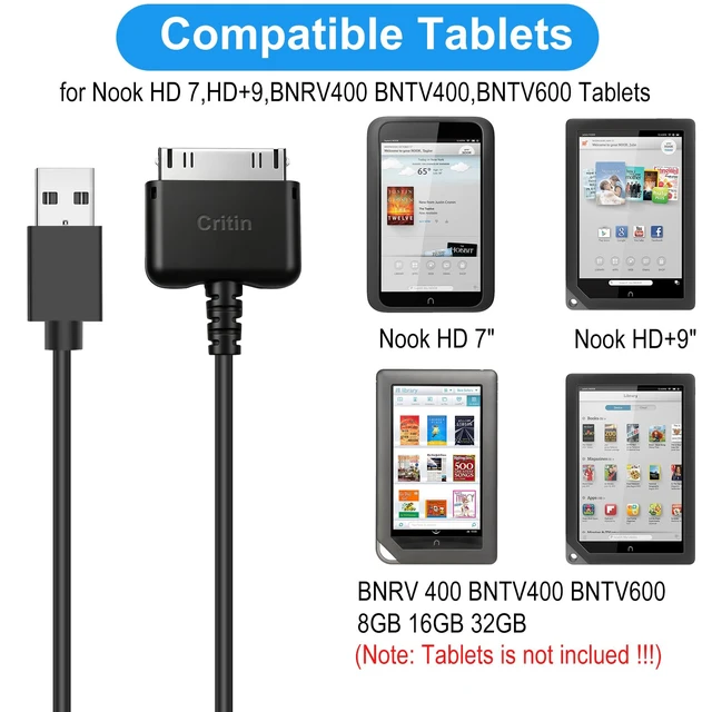 Alt view image 3 of 7 - 5V 2A Power Adapter Wall Charger & 4 FT Black USB Charging Cable | Data Cord for Barnes Noble Nook HD 7'' 9" Inch BNTV400 BNTV600 Tablet USB Charging Cable Cord Wire
