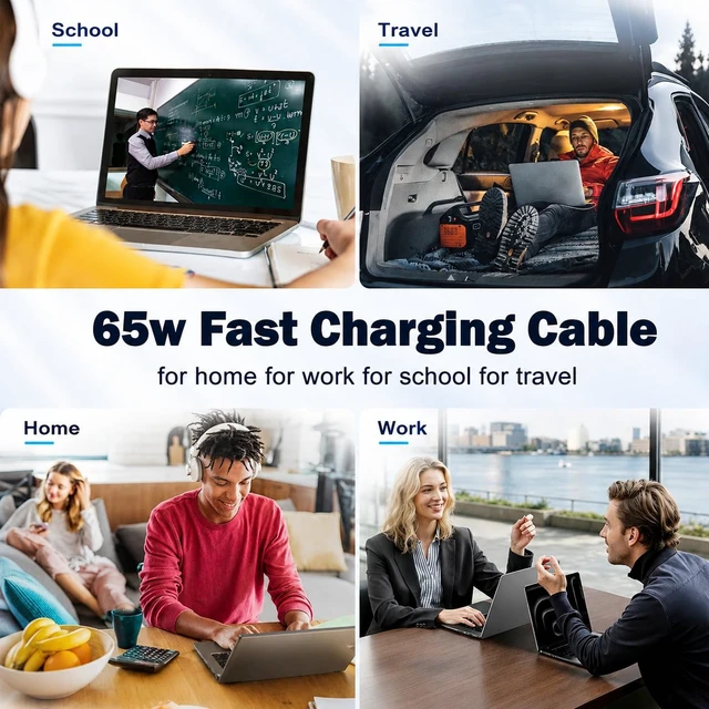 Alt view image 7 of 7 - Slim 65W USB C Laptop Charger for HP Spectre X360, Chromebook, Envy, EliteBook x360, Elite x2, Pavilion, Omnibook, ProBook, ZBook, Travel AC Power Adapter Cord Supply