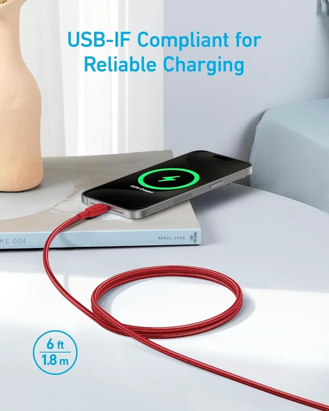 Alt view image 3 of 4 - USB A to USB C Cable, Charger Cord (2-Pack, 6 ft, Red) | For iPhone 17 Series, Samsung Galaxy Note10 / S10+ / S10, LG V30, and More