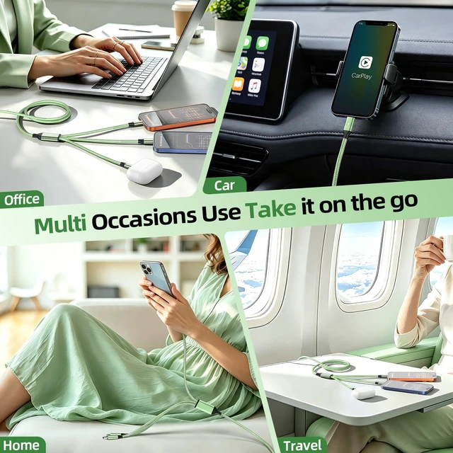 Alt view image 6 of 7 - 3 in 2 USB A/C Multi Charging Cable, Charging Cords for Multiple Devices | Dual Multi Charger Cord (2Pack 5FT) Universal Chargers with Lightning, 2 Type C USB Cable for iPhone17/16, iPad, Galaxy