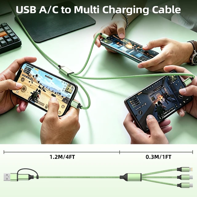 Alt view image 7 of 7 - 3 in 2 USB A/C Multi Charging Cable, Charging Cords for Multiple Devices | Dual Multi Charger Cord (2Pack 5FT) Universal Chargers with Lightning, 2 Type C USB Cable for iPhone17/16, iPad, Galaxy