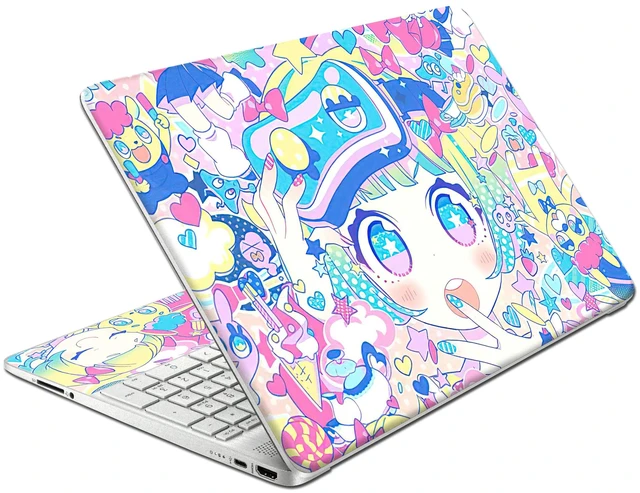 Main image of Laptop Skin Decal HP 15.6" - Kawaii Girl Laptop Cover Sticker No Cutting Required, No Bubble, Waterproof, Scratch Resistant - Including Wide Screen and Wrist Pad