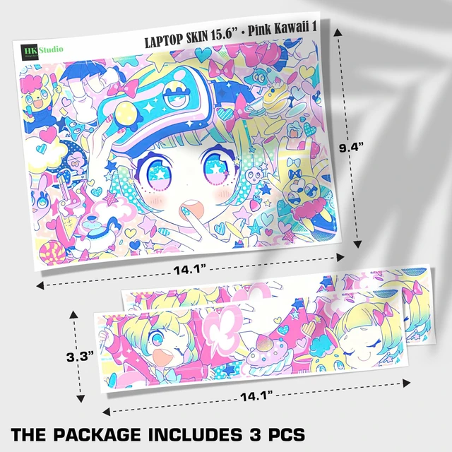 Alt view image 3 of 6 - Laptop Skin Decal HP 15.6" - Kawaii Girl Laptop Cover Sticker No Cutting Required, No Bubble, Waterproof, Scratch Resistant - Including Wide Screen and Wrist Pad