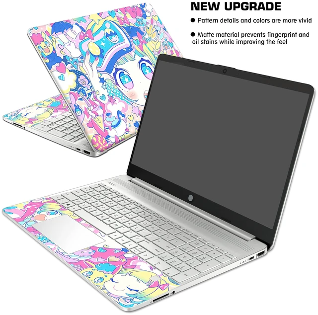 Alt view image 2 of 6 - Laptop Skin Decal HP 15.6" - Kawaii Girl Laptop Cover Sticker No Cutting Required, No Bubble, Waterproof, Scratch Resistant - Including Wide Screen and Wrist Pad
