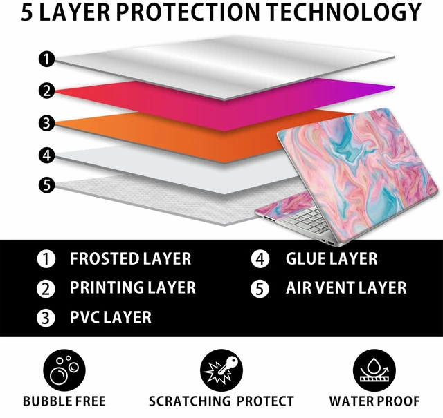 Alt view image 3 of 7 - Laptop Skin Decal HP 14" - Marbling, Laptop Cover Sticker, No Cutting Required, No Bubble, Waterproof, Scratch Resistant - Including Wide Screen and Wrist Pad
