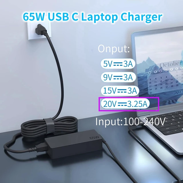 Alt view image 7 of 7 - New Slim 65W USB C Laptop Charger Replacement for Lenovo Thinkpad/Yoga/Chromebook Computer Type C Fast Charging Power Cord Ac Laptop Charger