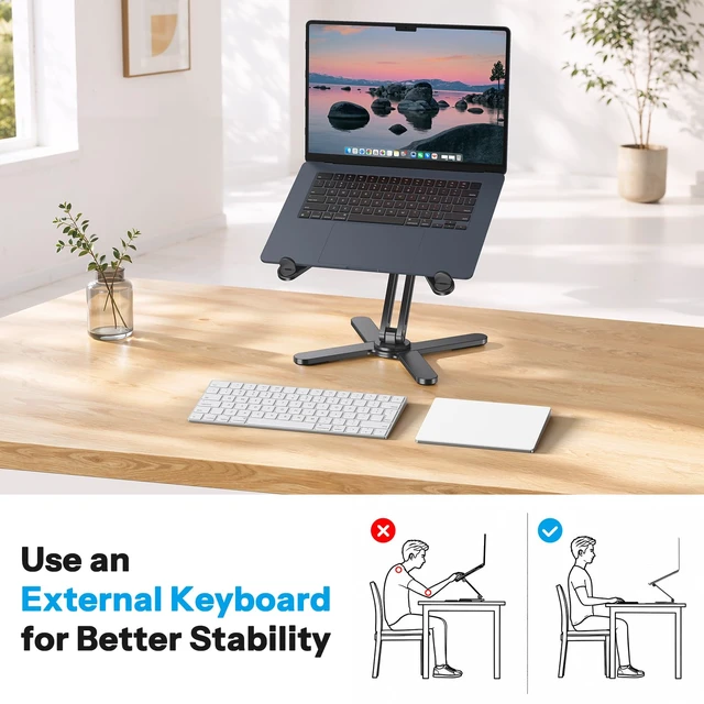 Alt view image 5 of 7 - OMOTON LA10 360° Rotating Laptop Stand Riser Foldable for Desk, Black | Aluminium Aolly, Tool-free Adjustable Height Angles, Collaborative Work, Easy Storage, Fits 11"-17" MacBook Pro/Air, Dell, HP