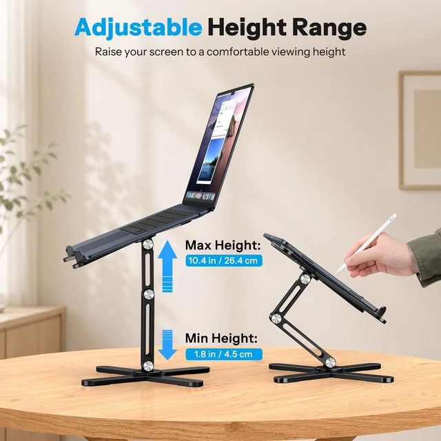 Alt view image 7 of 7 - OMOTON LA10 360° Rotating Laptop Stand Riser Foldable for Desk, Black | Aluminium Aolly, Tool-free Adjustable Height Angles, Collaborative Work, Easy Storage, Fits 11"-17" MacBook Pro/Air, Dell, HP
