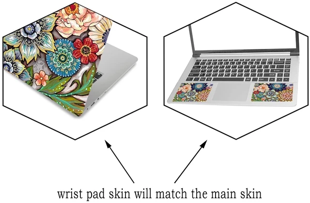Alt view image 2 of 7 - Laptop Vinyl Skin Sticker Cover for 12 13" 13.3" 14" 15" 15.4" 15.6" Laptop | Decal Skin Cover Art Protector Notebook PC (2 Wrist Pad Skins Included), Decorative Waterproof Removable, Colorful Flowers