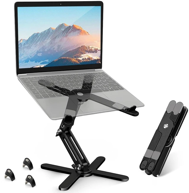 Main image of N86 360 Rotating Laptop Stand for Desk with Locking Knobs, Black | Aluminum Ergonomic Riser, Adjustable Height & Angle for Collaborative Work, Foldable, Fits MacBook & Laptops up to 16 Inches