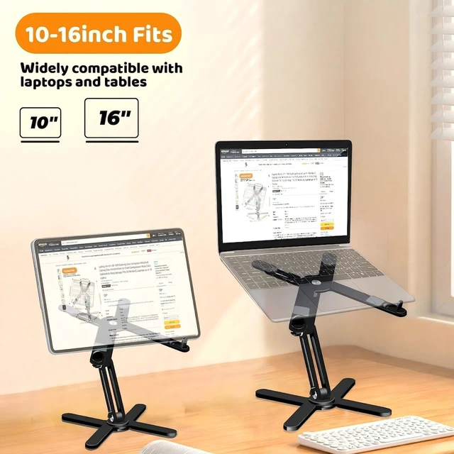 Alt view image 7 of 7 - N86 360 Rotating Laptop Stand for Desk with Locking Knobs, Black | Aluminum Ergonomic Riser, Adjustable Height & Angle for Collaborative Work, Foldable, Fits MacBook & Laptops up to 16 Inches