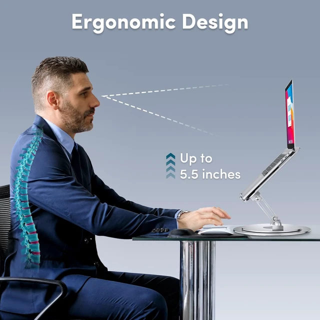 Alt view image 6 of 7 - 360° Rotating Adjustable Laptop Stand, Foldable Riser, Silver | Ergonomic Computer Stand for Desk, Portable Laptop Holder Fits All MacBook, Laptops 10-16 Inches