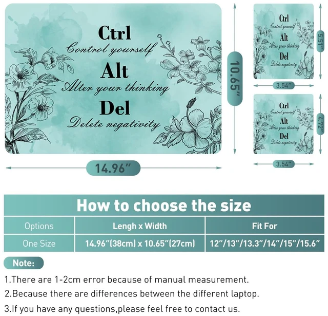 Alt view image 7 of 7 - 15 15.4 15.6 13 13.3 14 12 12.1 in Skin Laptop Sticker Decal, Netbook Skins for Notebook, Universal Vinyl Laptop Decor Cover, Art Protector I Teal Inspirational with Positive Quotes Ctrl Alt Del