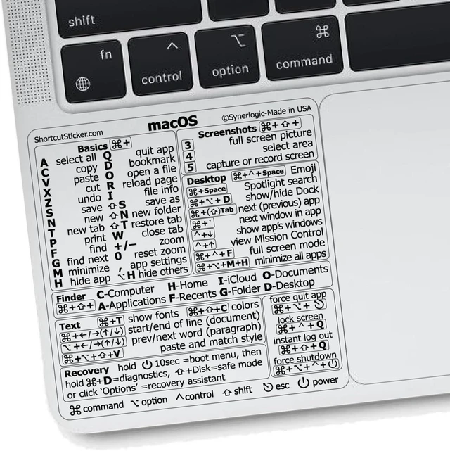 Main image of Mac OS Shortcuts Sticker for Air/Pro | Keyboard Stickers for macOS | Laminated Vinyl MacBook Cheatsheet | MacBook Shortcuts 2026 (Clear/Black)