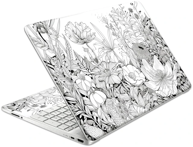 Main image of Laptop Skin Decal HP 15.6" - Black White Botanical, Laptop Cover Sticker, No Cutting Required, No Bubble, Waterproof, Scratch Resistant - Including Wide Screen and Wrist Pad