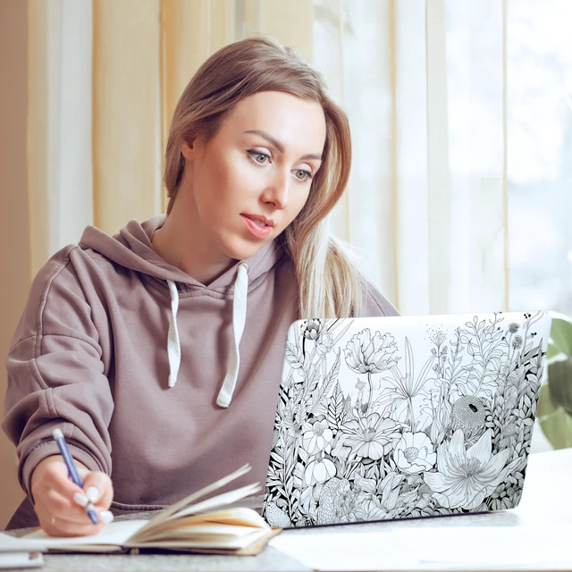 Alt view image 6 of 6 - Laptop Skin Decal HP 15.6" - Black White Botanical, Laptop Cover Sticker, No Cutting Required, No Bubble, Waterproof, Scratch Resistant - Including Wide Screen and Wrist Pad