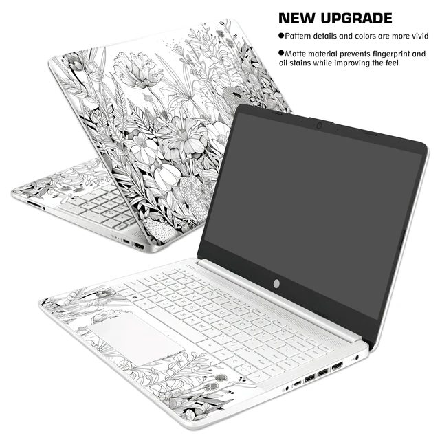 Alt view image 3 of 6 - Laptop Skin Decal HP 15.6" - Black White Botanical, Laptop Cover Sticker, No Cutting Required, No Bubble, Waterproof, Scratch Resistant - Including Wide Screen and Wrist Pad