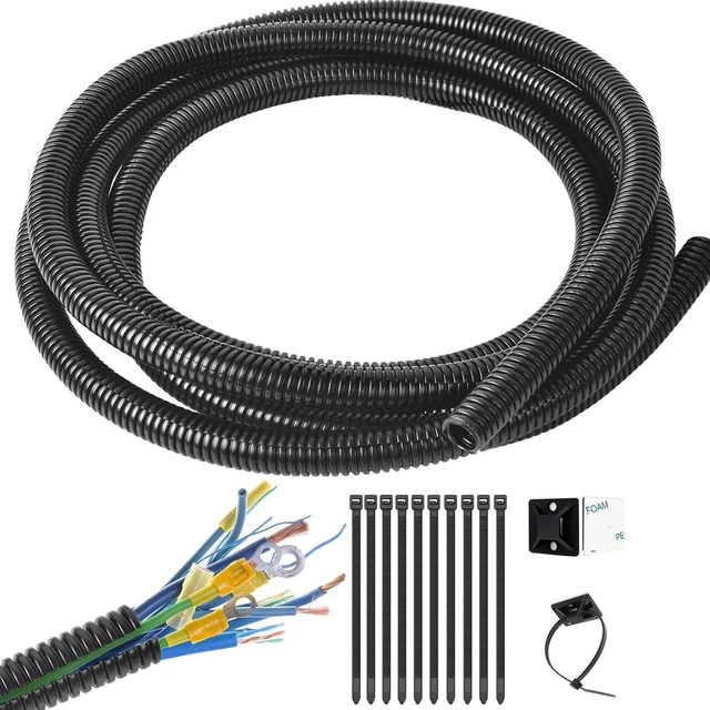 Main image of 1/2 Inch Wire Loom Split Tubing - 10 ft Cord Protector Electric Wires Covers, Automotive Wire Flexible Conduit, Plastic Wire Cover with Cable Zip Tie