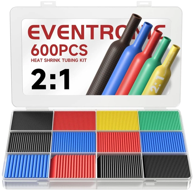 Main image of 600PCS Heat Shrink Tubing Kit 2:1 Assorted Sizes Wire Shrink Wrap Tubing | 5 Colors 12 Sizes, Easy To Use, Fast Shrink, Industrial Electrical Wire Cable Wrap Assortment Electric Insulation