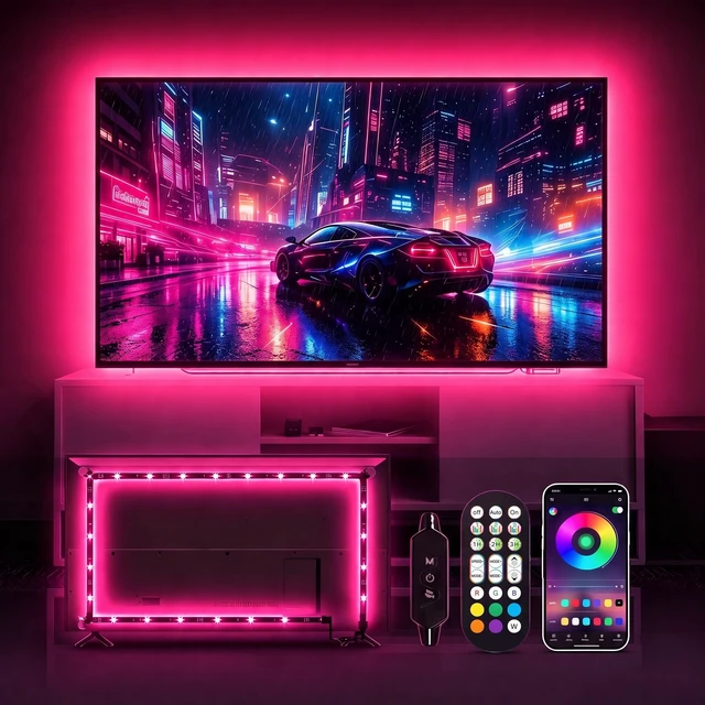 Main image of LED Lights for TV, 9.8ft RGB TV Backlight for 32-43 inch TVs, TV LED Backlight with Music Sync Color Changing, Smart APP and Button Control, USB LED Light Strip Powered for Bedroom, Gaming