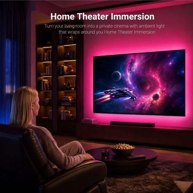 Alt view image 2 of 7 - LED Lights for TV, 9.8ft RGB TV Backlight for 32-43 inch TVs, TV LED Backlight with Music Sync Color Changing, Smart APP and Button Control, USB LED Light Strip Powered for Bedroom, Gaming