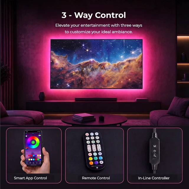 Alt view image 5 of 7 - LED Lights for TV, 9.8ft RGB TV Backlight for 32-43 inch TVs, TV LED Backlight with Music Sync Color Changing, Smart APP and Button Control, USB LED Light Strip Powered for Bedroom, Gaming