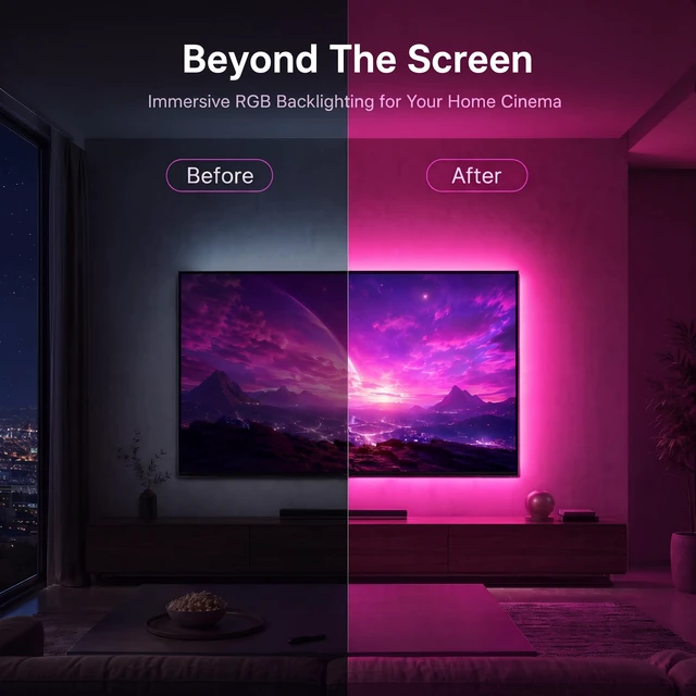 Alt view image 6 of 7 - LED Lights for TV, 9.8ft RGB TV Backlight for 32-43 inch TVs, TV LED Backlight with Music Sync Color Changing, Smart APP and Button Control, USB LED Light Strip Powered for Bedroom, Gaming