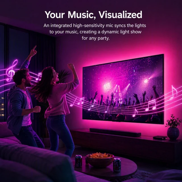 Alt view image 3 of 7 - LED Lights for TV, 9.8ft RGB TV Backlight for 32-43 inch TVs, TV LED Backlight with Music Sync Color Changing, Smart APP and Button Control, USB LED Light Strip Powered for Bedroom, Gaming