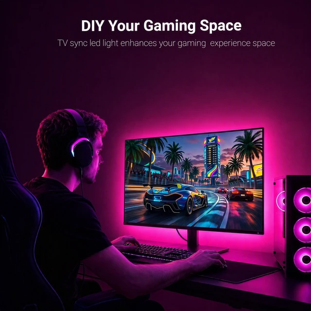 Alt view image 4 of 7 - LED Lights for TV, 9.8ft RGB TV Backlight for 32-43 inch TVs, TV LED Backlight with Music Sync Color Changing, Smart APP and Button Control, USB LED Light Strip Powered for Bedroom, Gaming