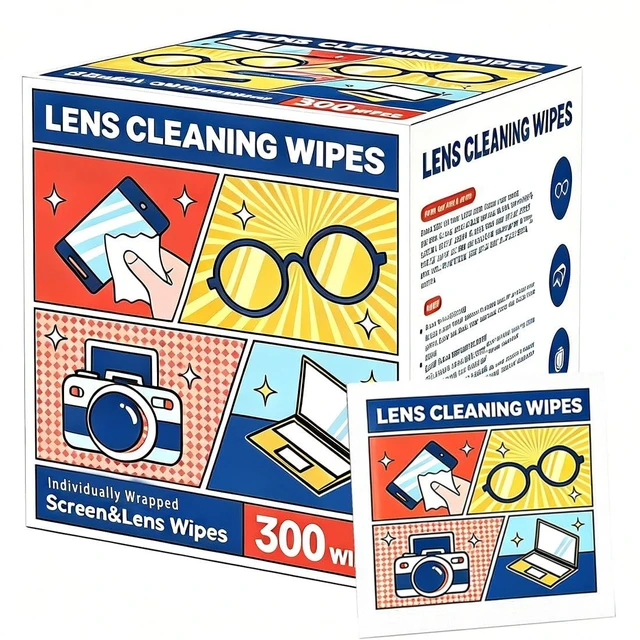 Main image of 300 Count Lens Cleaning Wipes, Pre-Moistened Individually Wrapped Eyeglass Cleaner Wipes, Streak-Free, Scratch-Free, Quick-Dry for Glasses, Sunglasses, Camera Lenses, Phone Screens and Electronics