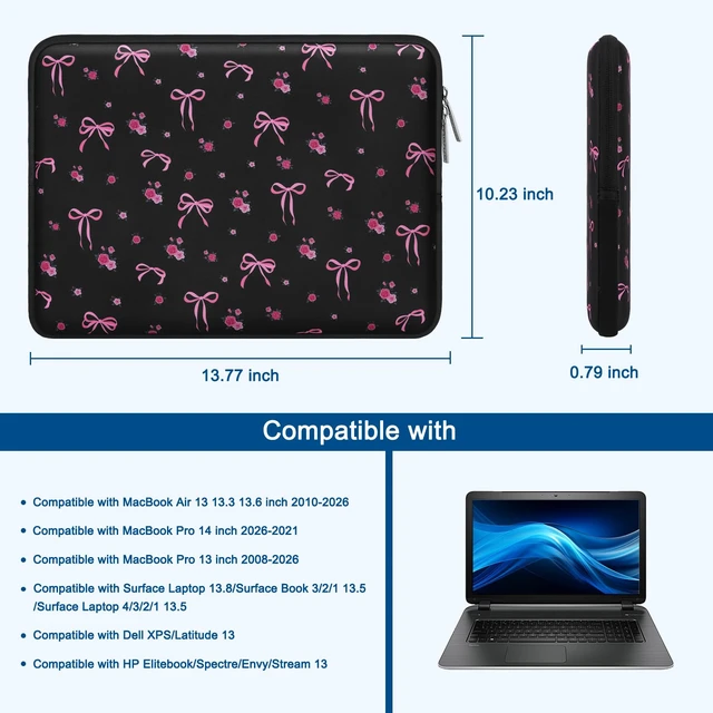 Alt view image 7 of 7 - 13.3 inch Laptop Case, 13-13.3 inch Laptop Sleeve with Small Case | Compatible with MacBook Neo/Air 13.6/Pro 13/Pro 14, HP Dell ASUS Lenovo, Neoprene Computer Sleeve Bag, Roses&Bows