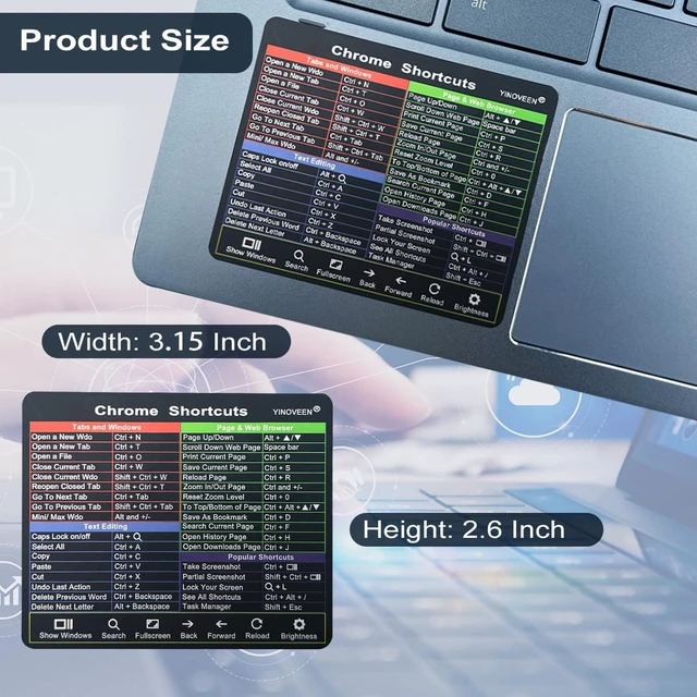 Alt view image 2 of 7 - 2PACK Shortcuts Sticker for Chromebook (3 1/8 x 2 5/8 Inch), for 11.6-15.6" Chromebook Accessories Sticker