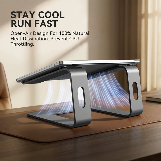 Alt view image 2 of 7 - Laptop Stand, Aluminum Ergonomic Desk Riser, 10-15.6", Grey | Aluminum Computer Stand, 6" Elevation, Open Cooling, Supports Up to 8.8 lbs, Detachable 3-Piece, Office Desk Accessories