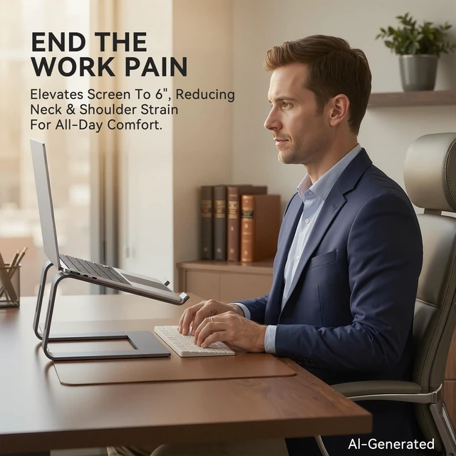 Alt view image 3 of 7 - Laptop Stand, Aluminum Ergonomic Desk Riser, 10-15.6", Grey | Aluminum Computer Stand, 6" Elevation, Open Cooling, Supports Up to 8.8 lbs, Detachable 3-Piece, Office Desk Accessories
