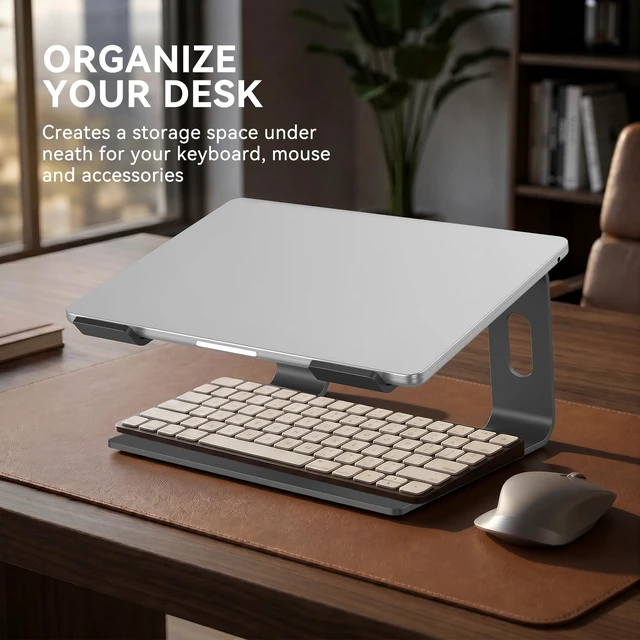Alt view image 4 of 7 - Laptop Stand, Aluminum Ergonomic Desk Riser, 10-15.6", Grey | Aluminum Computer Stand, 6" Elevation, Open Cooling, Supports Up to 8.8 lbs, Detachable 3-Piece, Office Desk Accessories