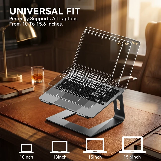 Alt view image 5 of 7 - Laptop Stand, Aluminum Ergonomic Desk Riser, 10-15.6", Grey | Aluminum Computer Stand, 6" Elevation, Open Cooling, Supports Up to 8.8 lbs, Detachable 3-Piece, Office Desk Accessories