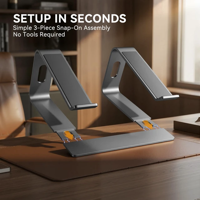 Alt view image 6 of 7 - Laptop Stand, Aluminum Ergonomic Desk Riser, 10-15.6", Grey | Aluminum Computer Stand, 6" Elevation, Open Cooling, Supports Up to 8.8 lbs, Detachable 3-Piece, Office Desk Accessories