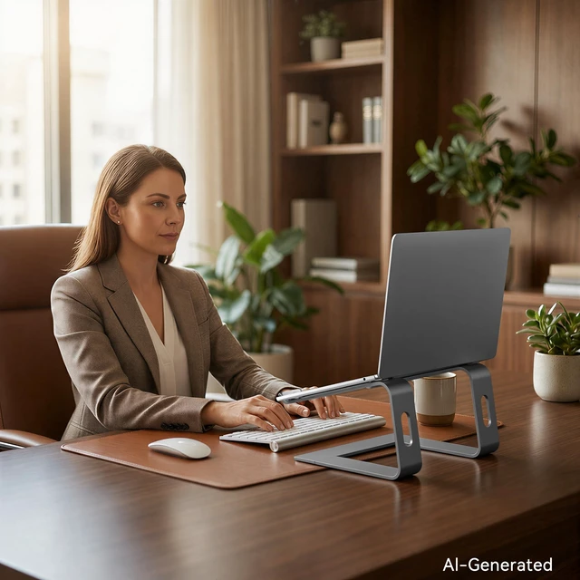 Alt view image 7 of 7 - Laptop Stand, Aluminum Ergonomic Desk Riser, 10-15.6", Grey | Aluminum Computer Stand, 6" Elevation, Open Cooling, Supports Up to 8.8 lbs, Detachable 3-Piece, Office Desk Accessories